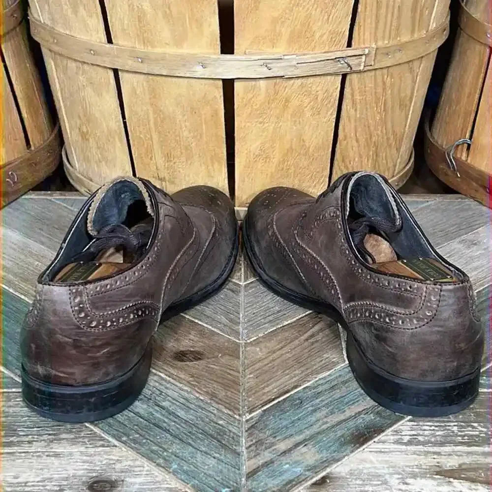 John Varvatos Brogue Wingtip Perforated Brown Leather Oxfords US Mens Size 10